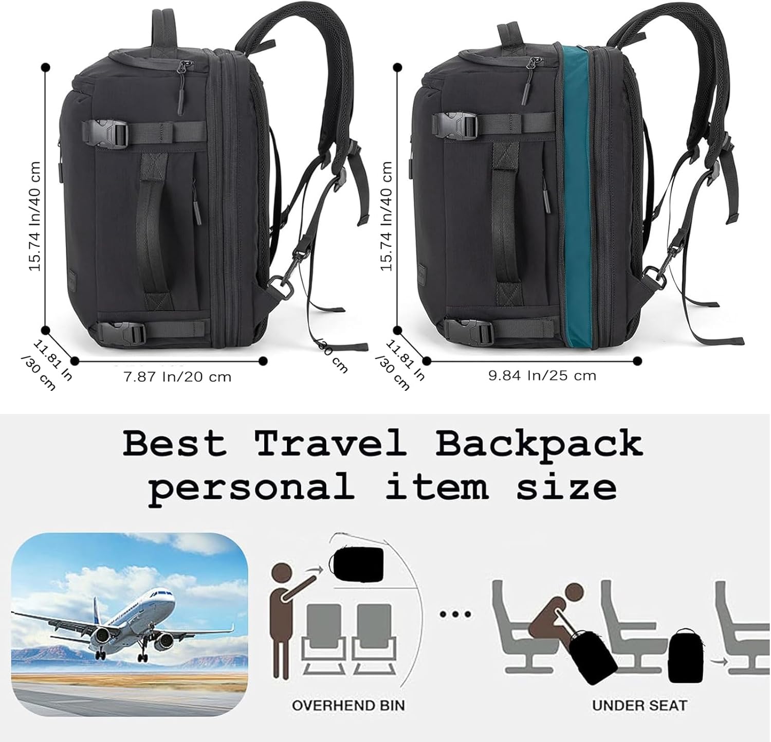 Tzowla 40x30x20 cm Travel Bag with Large Cup Holder Pocket,Personal Item Expandable Rackpack for Men/Women,Laptop Backpacks Carry On Flight Approved,Business Weekender Bags Fit 15.6 Inch Laptop