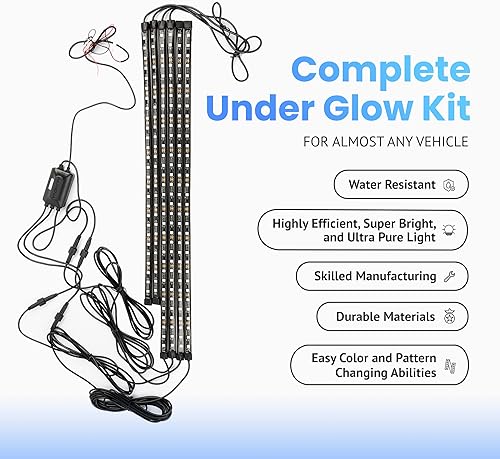 Miniatura 3 de FloGlo - Kit de tiras de luz LED de persecución arcoíris para automóvil, dispositivo exterior de luces LED de automóvil, kit de luz que fluye bajo