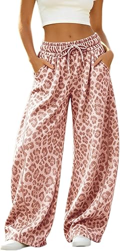 Wide Leg Baggy Cheetah Print Sweatpants for Women Fall Loung