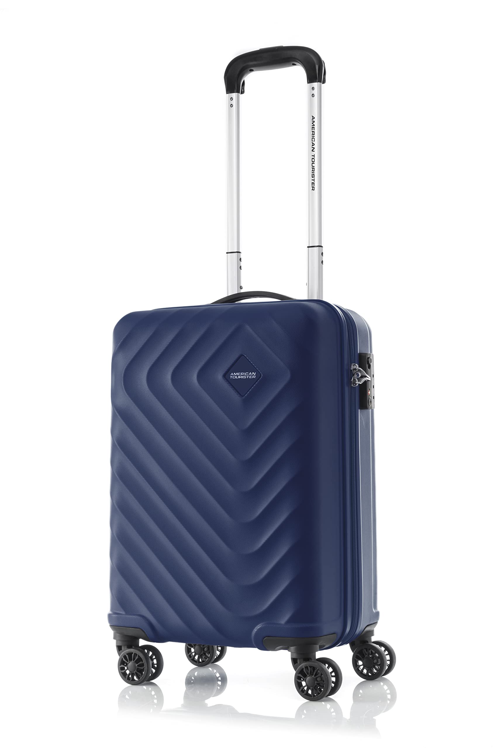 American TouristerSenna Hard Large Size Check-In Luggage Bag, Spinner wheels, (Material :polycarbonate), TSA Combination Lock, Expandable, 80 cm/31 Inch, Blue Color, 3 year Global Warranty