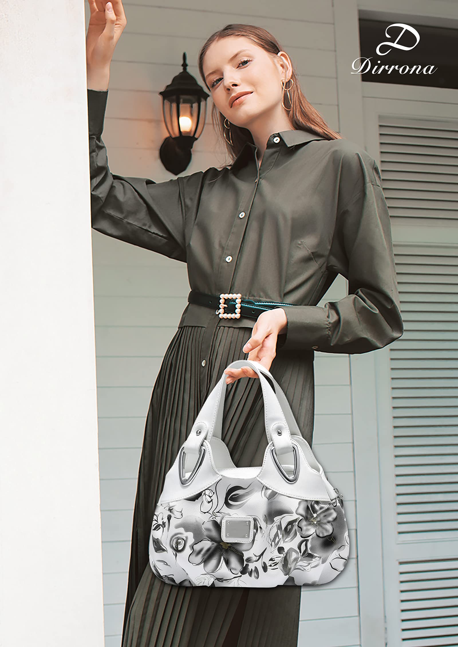 DIRRONA Moda Borse da Donna Borsa a Tracolla Casual Vacanza Signora Totalizzatore Viaggio Borsa da Spiaggia Impermeabile PU Pelle Borse a Mano Fiore