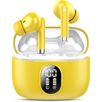 Bluetooth Kopfh rer QXQ Kopfh rer Kabellos Sport In Ear Headphones mit 4 ENC Mics 40 Std Kabellose Kopfh rer Tiefer Bass Noise Cancelling Earbuds mit LED-Anzeige Kompatibel Android iOS Dunkelgelb