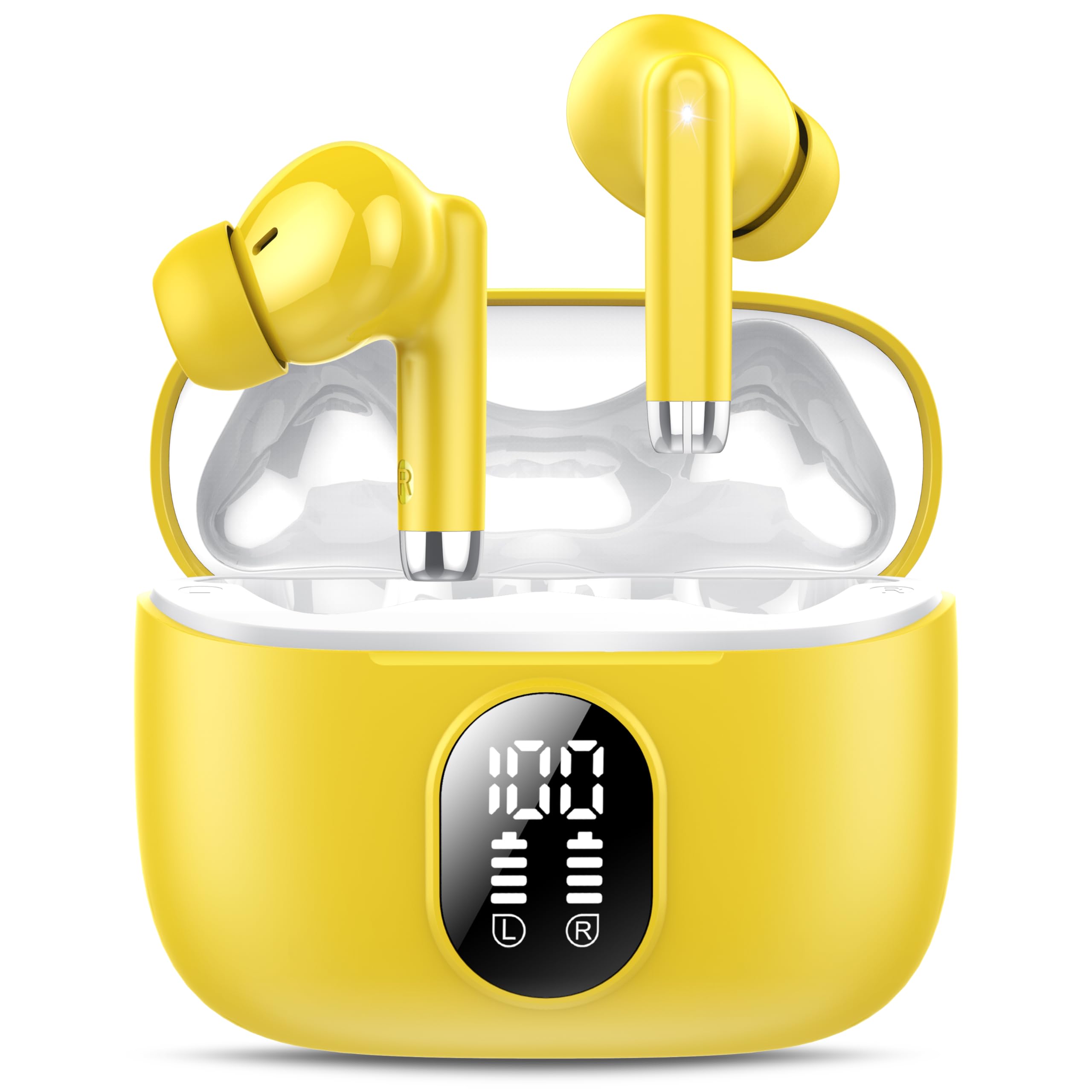 2025 New Wireless Earbuds, Bluetooth 5.4 Headphones HiFi Stereo with 4 ENC Mic, 40H Mini Ear Buds In-Ear Noise Cancelling Earbuds with LED Screen, Ultra Light USB-C Bluetooth Earphones for Android iOS