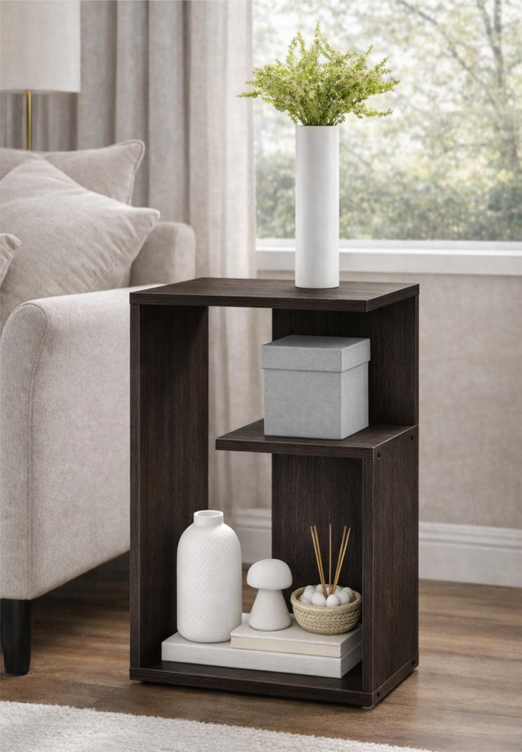 Wooden Modern End Table, Home Decor for Living Room Plant Stand, Bed Side Table I Finish-Suede DIY (ET-Wenge)-image-46
