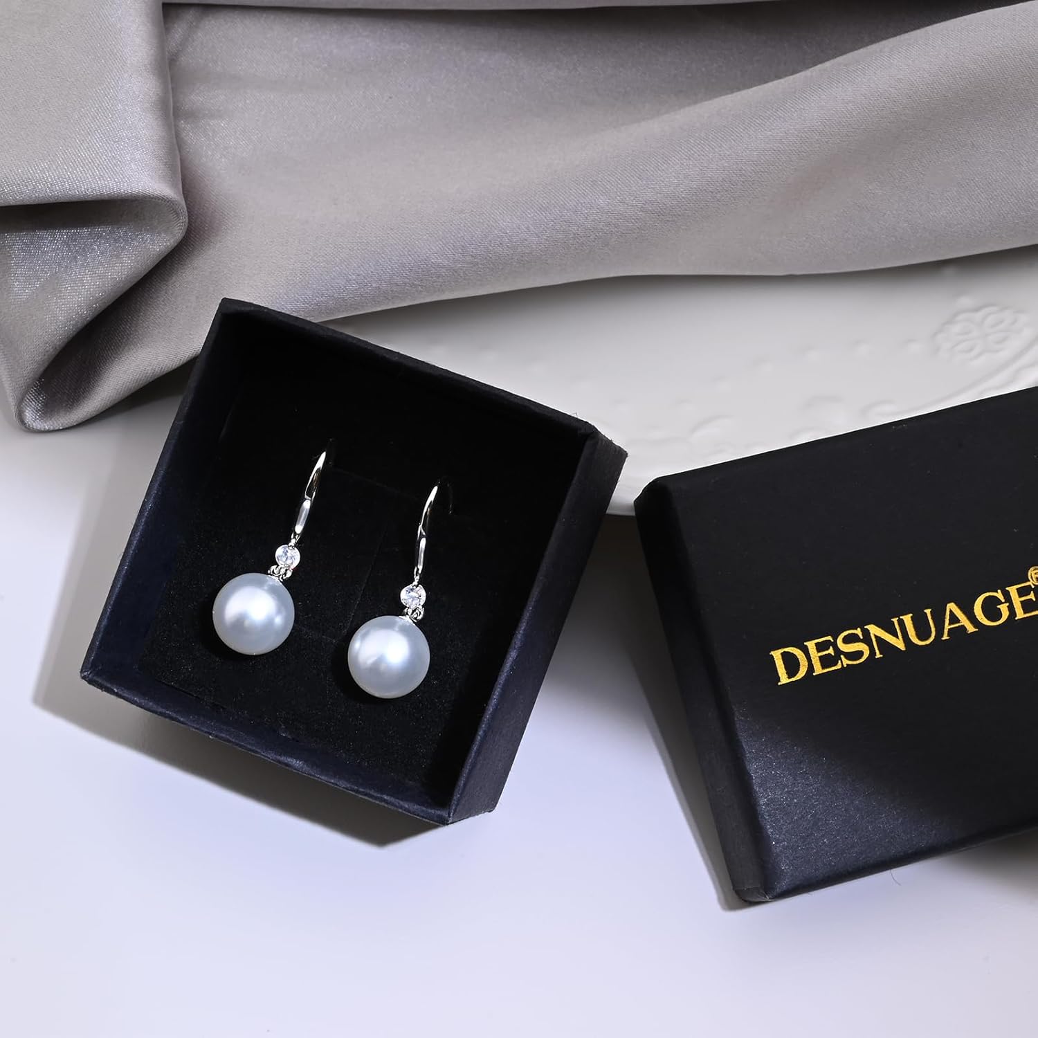 Dangle Pearl Earrings Zircon Sterling Silver Hypoallergenic Pearl Drop Earrings for Women Trendy - Image 7
