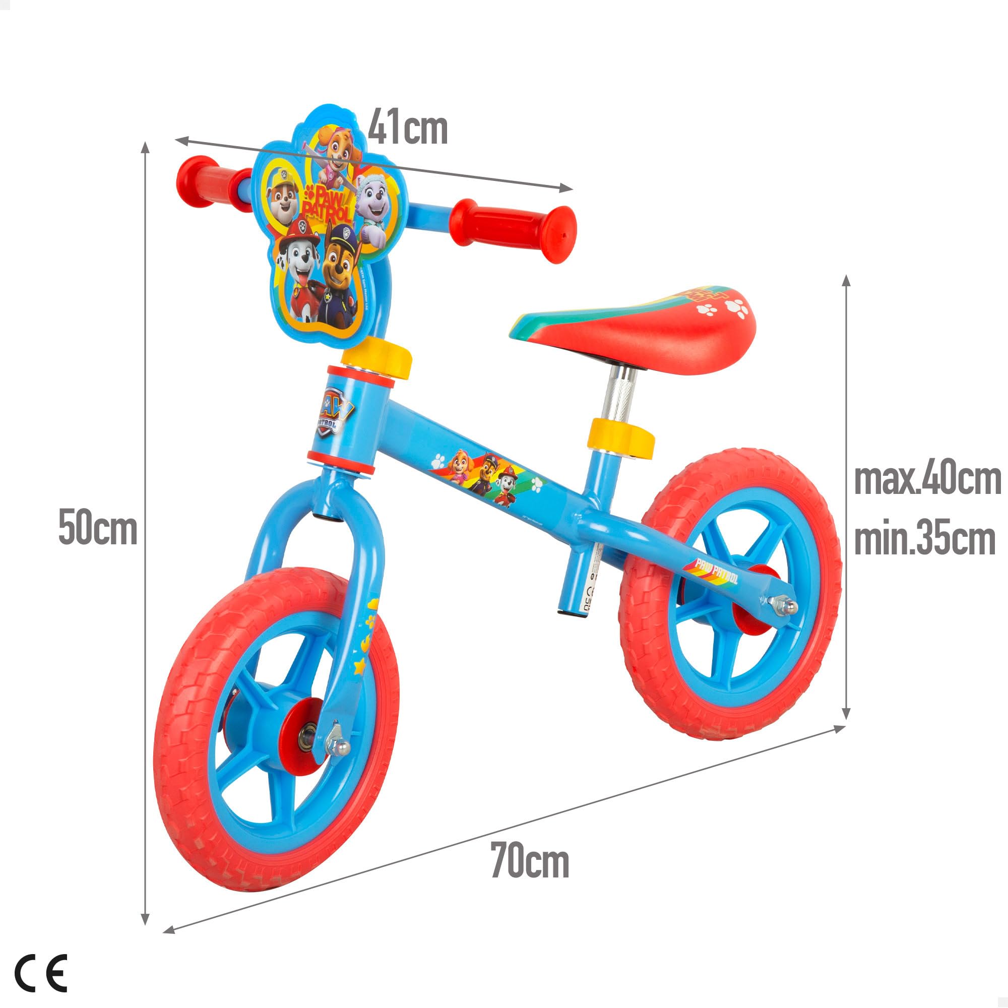 La Patrulla Canina Bicicleta sin pedales, 70x41x50 cm, Máx. 20 kg, Bici de equilibrio, Ruedas antipinchazos, Manillar y sillín regulables, Altura ajustable, Licencia oficial, +2 años (77751)