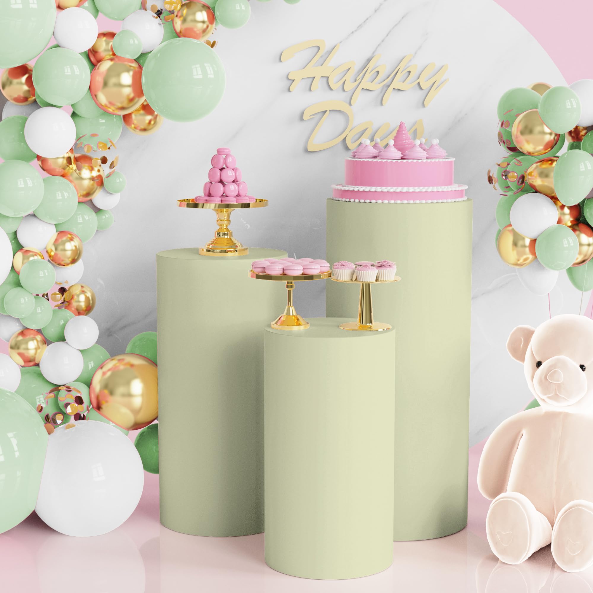 Wokceer Spandex Cylinder Stand Covers for Party 3Pcs Cylinder Pedestal Covers Plinth Stand Pillar Cover for Birthday Party Wedding Props Decor Sage Green (Only Cover)