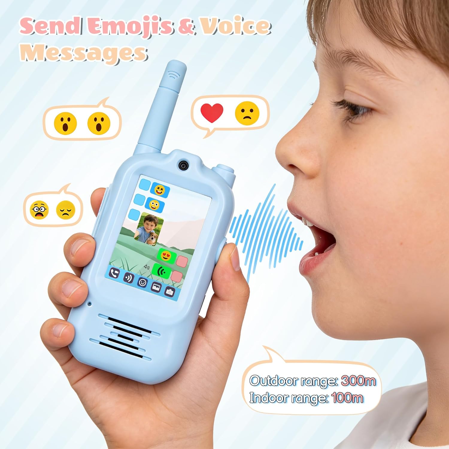 Video Walkie Talkies for Kids, 2.0" Screen Toys with Camera, 5 Voice Changer Modes, Long Range Rechargeable Video Call Toys for 3-12 Year Old Boys Girls Birthday (Blue/Pink)