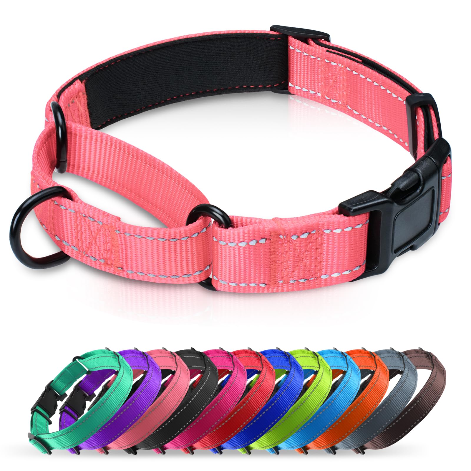 Collier martingale rembourré en nylon réglable pour chiens de toutes tailles
