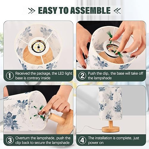 Miniatura 4 de Led Night Light Indoor Table Lamp Trendy Teal Flowers Farmhouse Lamp for Study Desk Nursery