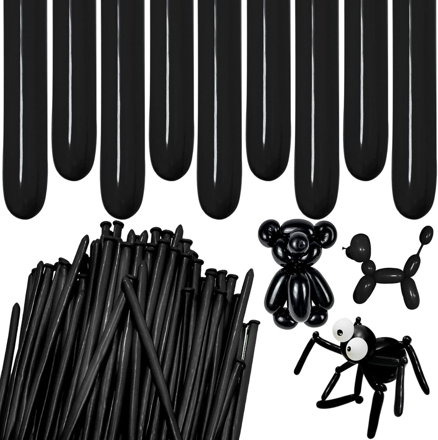 Long Skinny Balloons 260Q Black Modelling Balloon Black Twisting Long Magic Latex Balloons for Animal Shape Balloon Arch Birthday Wedding Christmas Party Decoration 100Pcs