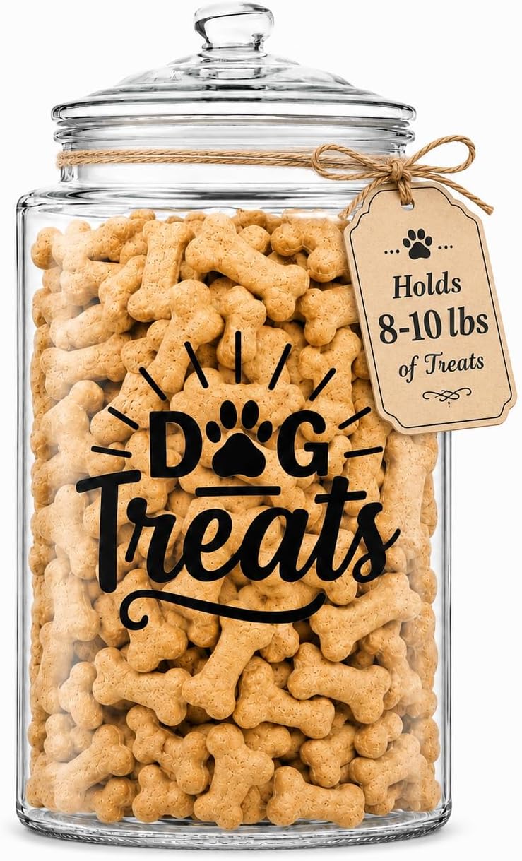 kitchentoolz 2-Gallon Dog Treat Container Airtight – Large Glass Jar for Countertop, Stylish Dog Treats Container & Dog Cookie Jar, Perfect Dachshund Accessories & Dog Treat Storage