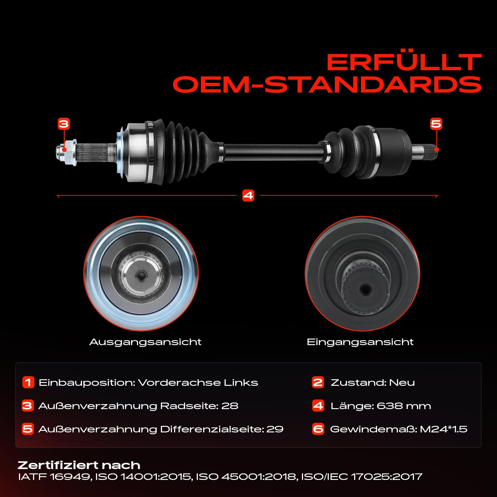 Frankberg Eje motriz Eje de transmisión Caja de cambios manual sin ABS Ring Eje delantero Izquierda Compatible con CR-V II RD 2.2 CTDi 2005-2006 FR-V BE 2.2i-CTDi 2005-2009 Replace# 44306SKNE00