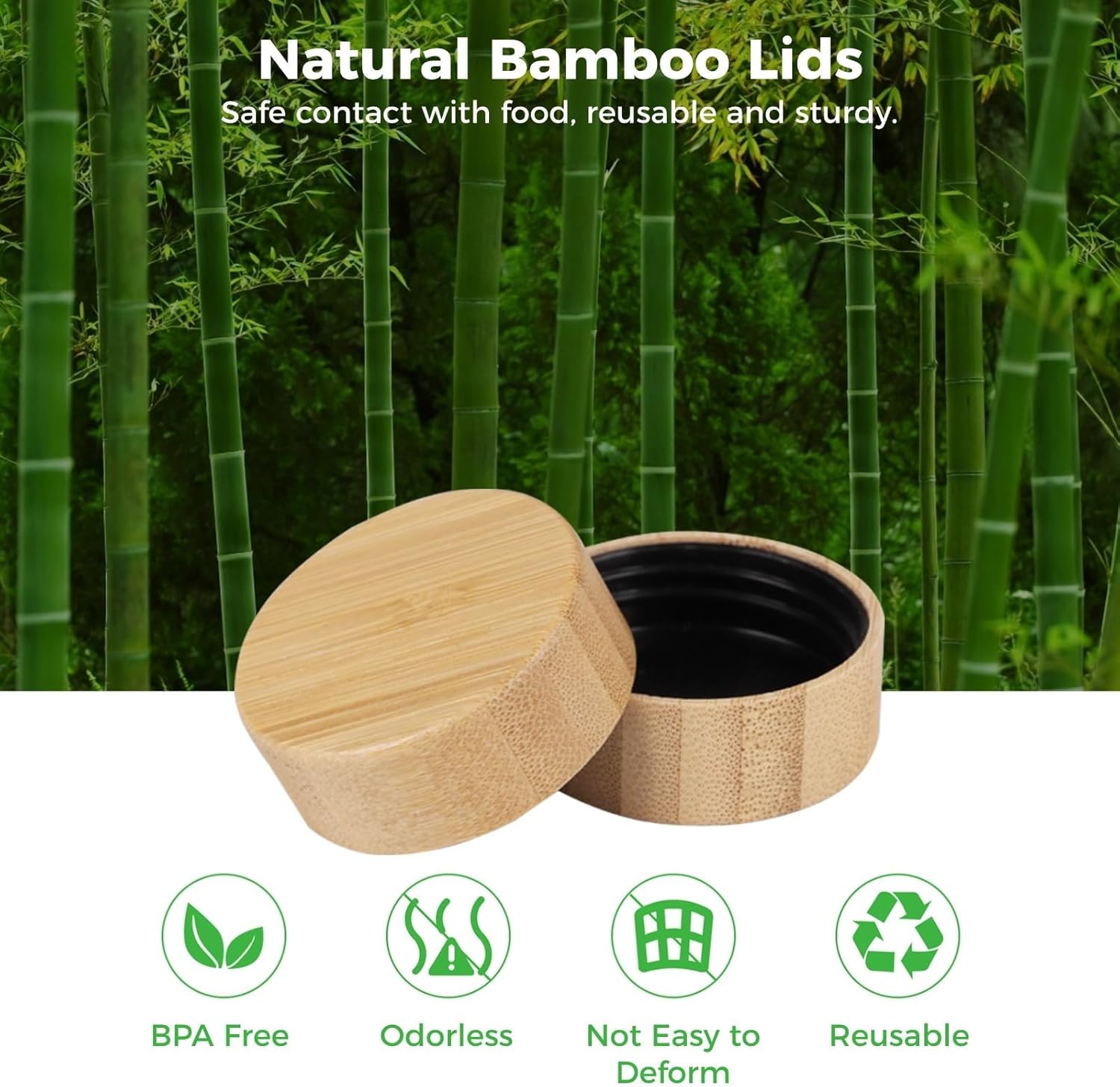 32 Pcs Bamboo Lids For 4-Inch Jars, Reusable Wooden Lids With Leak-Proof Seal For Storage Containers