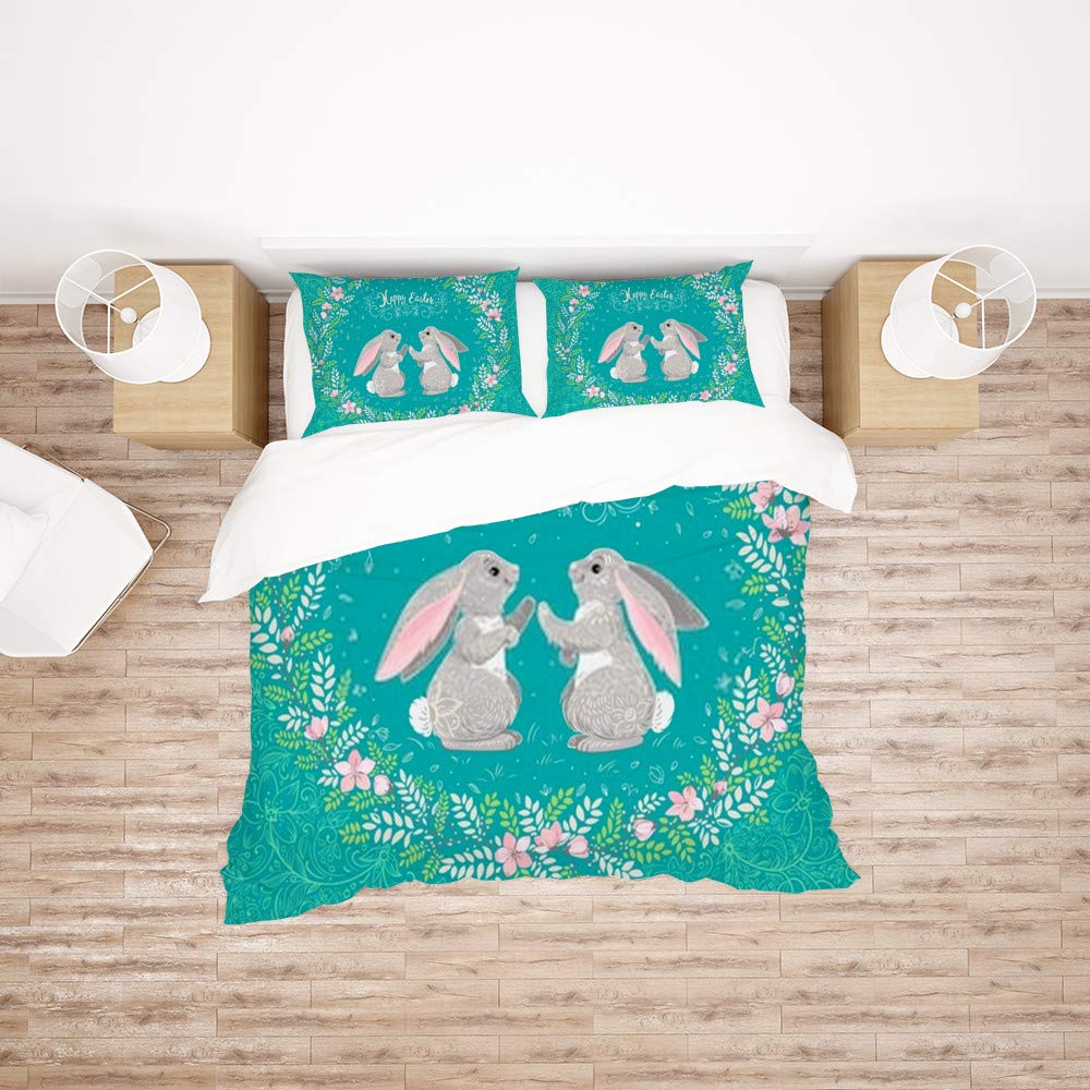 Parure de lit simple facile à laver et infroissable ensemble 3 pièces motif Pâques doux