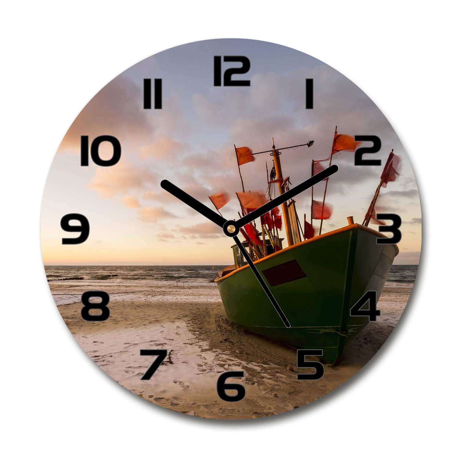 Horloge en verre plage de bateau de pêche Tulup 60x60cm silencieuse