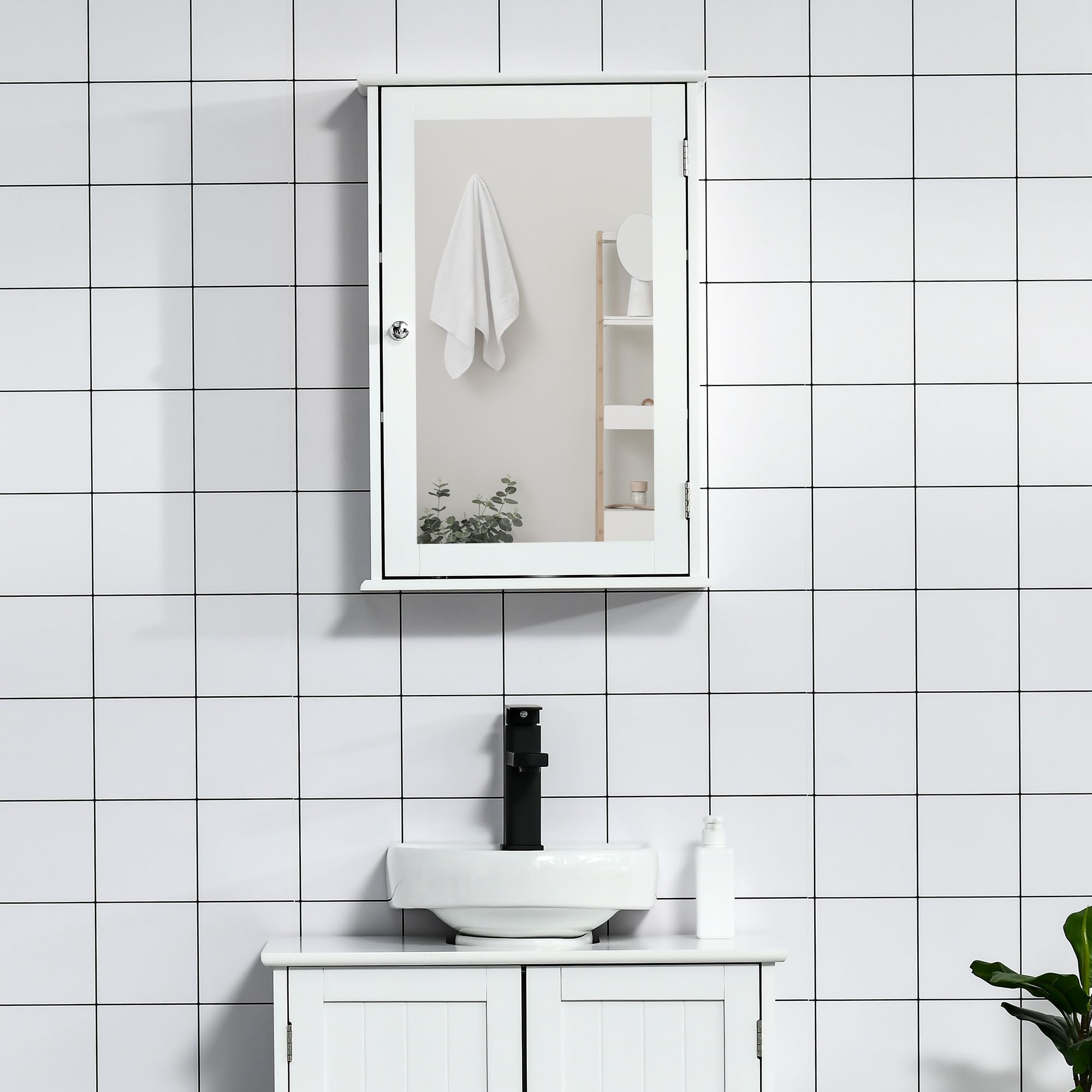 Armadietto Da Bagno Con Specchio Kleankin - 1 Porta, 2 Ripiani, Grigio, 41x14x60 Cm