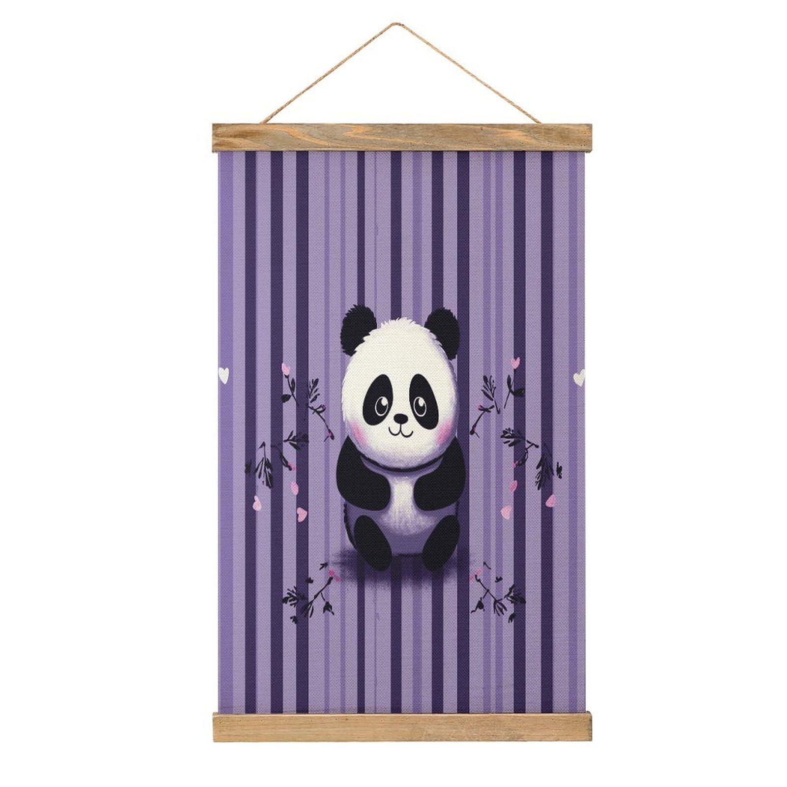 FekiLoot Purple Striped Panda Wall Art Poster Hanger Frame Linen Wall Art Decor Vintage Hanging Poster Hanging Wall Decor Rustic Retro Wall Art Print for Living Room Decor 20.4 X 13.1Inches