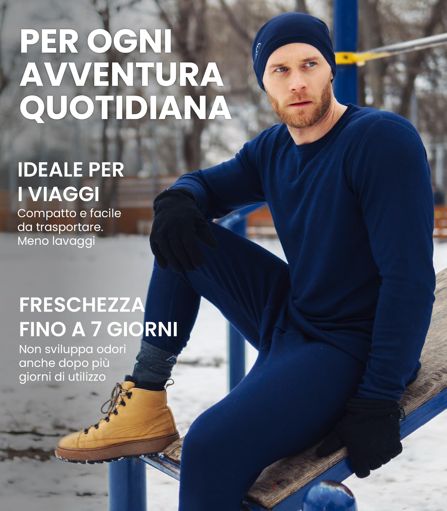 Merino.tech Pantaloni Termici Lana Merino Uomo - 100% Intimo Lana Merinos Uomo Leggero, Medio, Pesante con Calzini