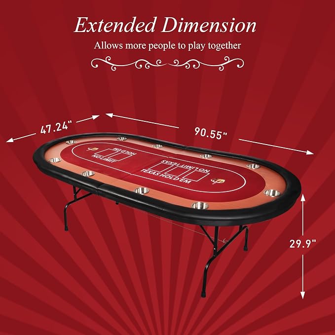 Mesa de póker plegable para 10 jugadores, rojo y madera miniatura 2