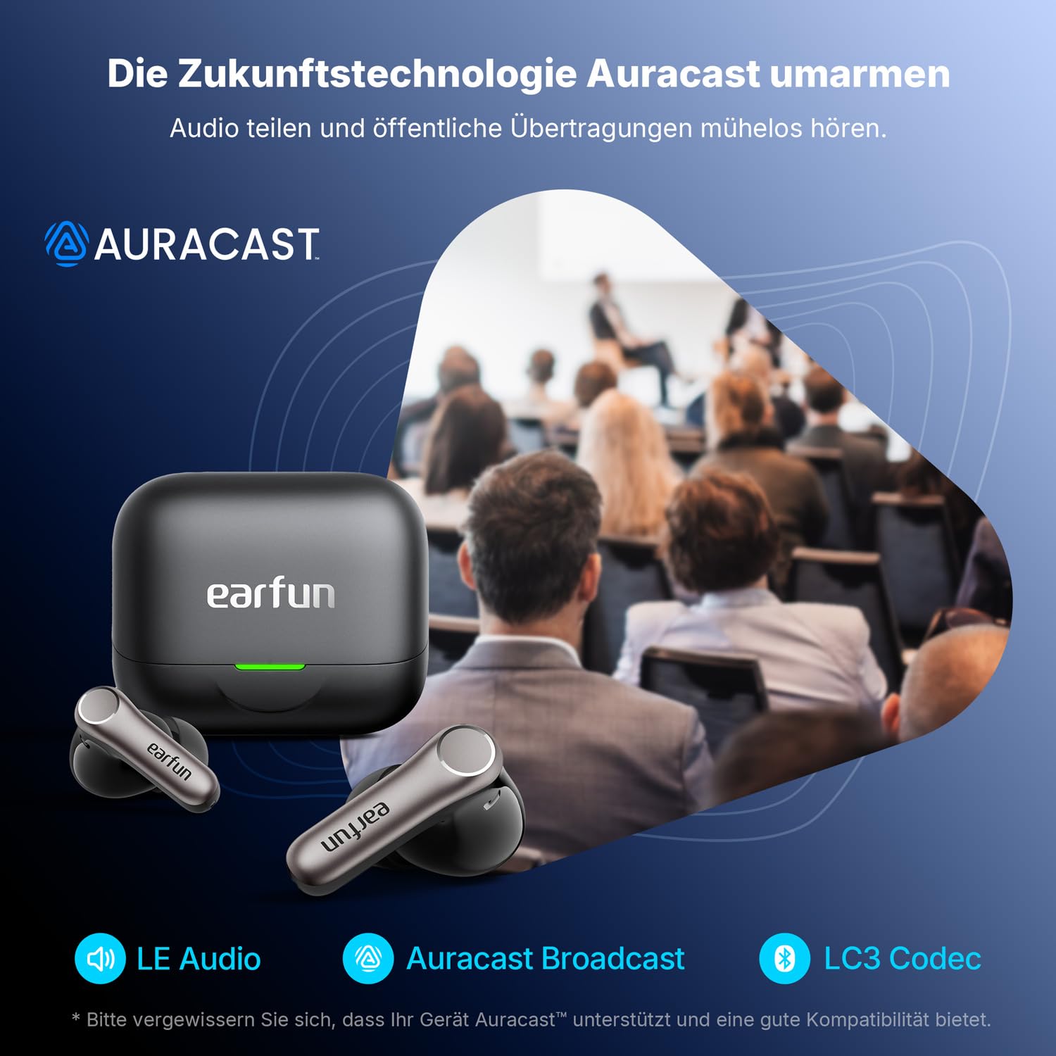 EarFun Air Pro 4+ Bluetooth Kopfhörer mit Noise Cancelling, Hybrid-Treibersystem, Hi-Res Audio, aptX Lossless, LDAC, 6 Mik. KI Anrufe, 54 Std. Akku, Multipoint, Trageerkennung, IP55, Bluetooth 6.0
