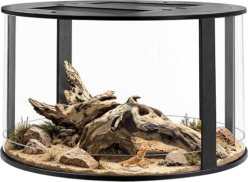 PROLEE 130 Gallon Bearded Dragon Tank, Round Reptile Enclosure, Large Lizard Terrarium with 360 Clear View and Mesh Top for Chameleon, Gecko, Snake