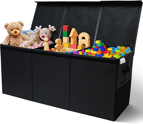 Miniatura 17 de Organizador de almacenamiento de juguetes extra grande con tapa, diseño de caja de almacenamiento de juguetes resistente y plegable, contenedor de