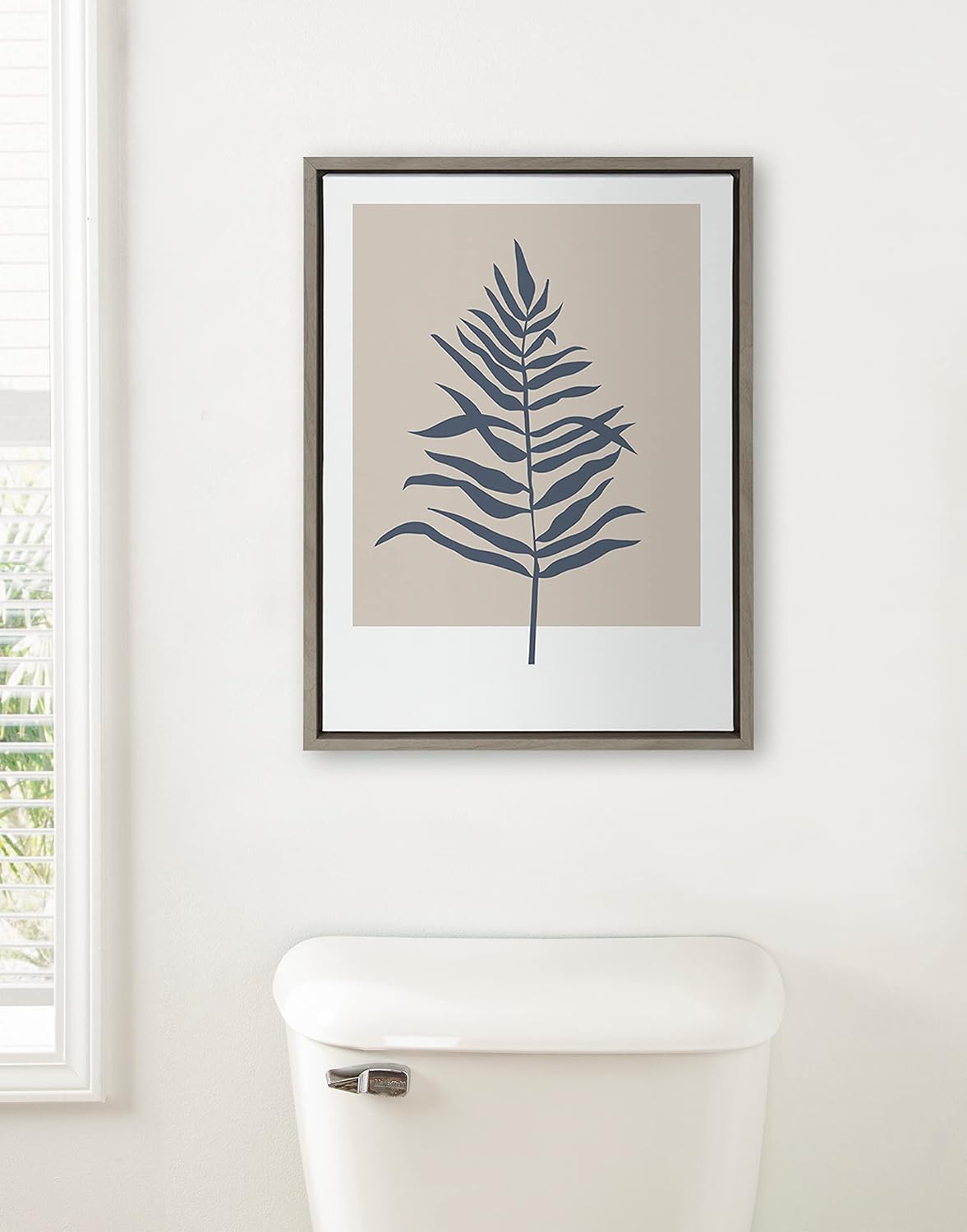 Kate and Laurel Sylvie Muted Tan and Blue Colorblock Botanical Fern Framed Canvas Wall Art by The Creative Bunch Studio; 18x24 Gray; Simple Modern Botanical Wall Decor Art