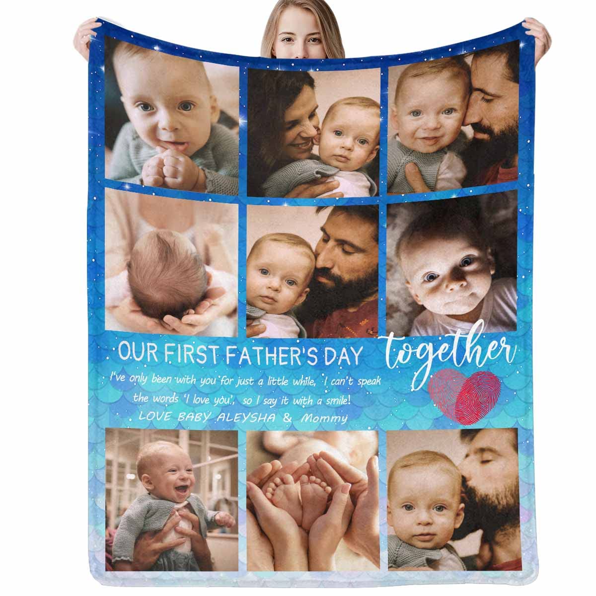 D-Story Happy First Father's Day Blanket Personalized Photo Text Using My Own Photos, 1st Blanket with Pictures for Kids Infant Son Daughter Wife, Multi Colors