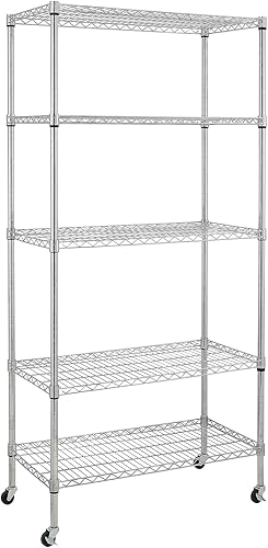Miniatura 6 de WOW PIONEER Estantería de alambre de acero de 5 niveles con ruedas, organizador de metal, portátil, sobre ruedas, cromado, 220 libras por estante,
