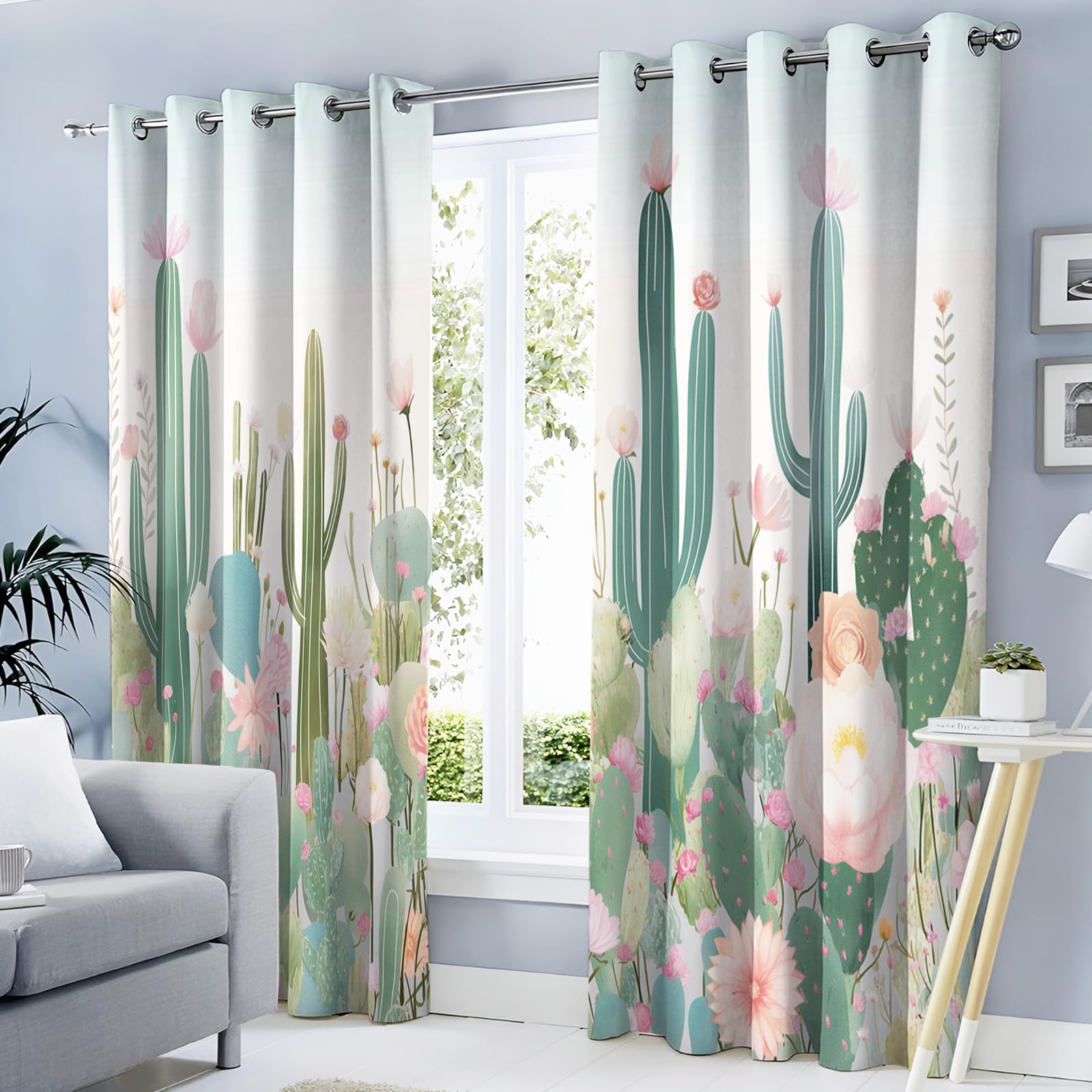 Rideaux imprimés fleurs cactus pour transformer la chambre en oasis