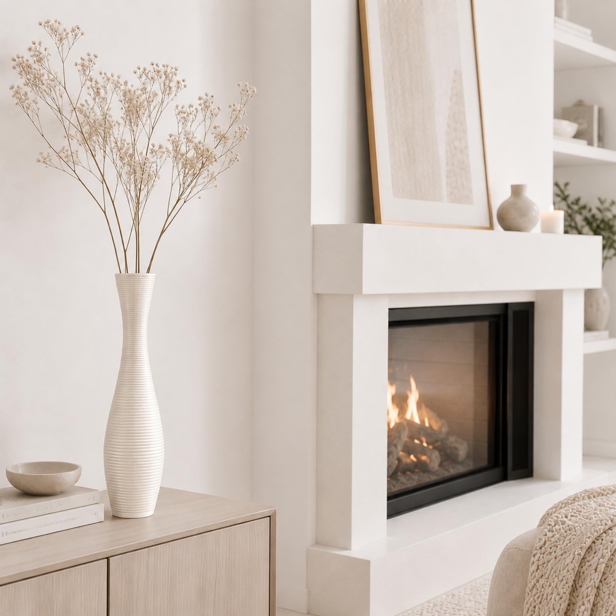 Leewadee Große Bodenvase 50 cm Polyresin für Pampasgras & Trockenblumen | Deko-Vase fürs Wohnzimmer: wasserdicht für Frischblumen, ideal für Pampasgras & Zweige und bruchfester als Keramik