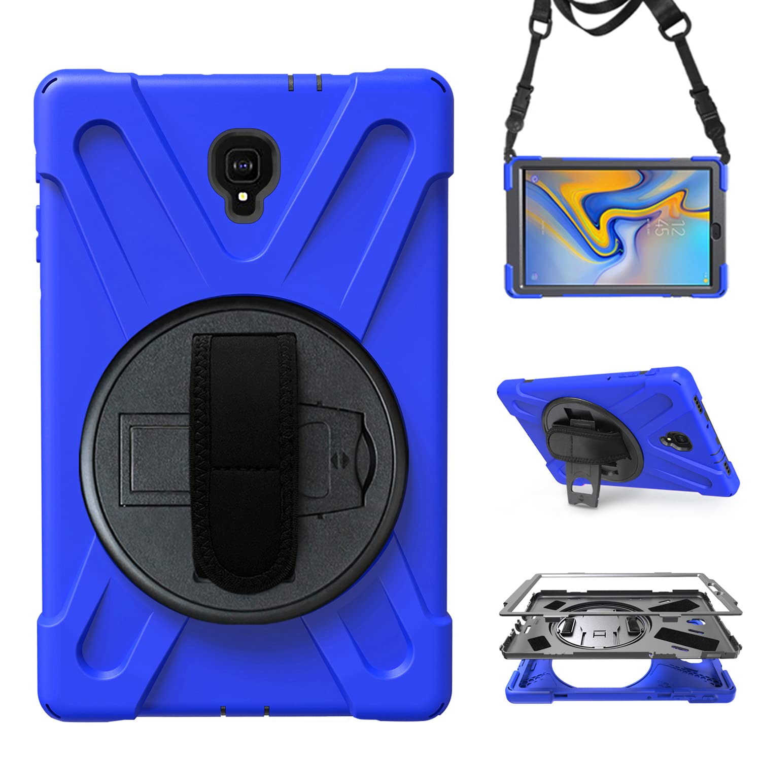 Custodia antiurto per Samsung Galaxy Tab A 10.5 2018 (SM-T590 SM-T595 SM-T597), custodia antiurto per tablet resistente con maniglia girevole a mano, tracolla per cintura (nuova blu)