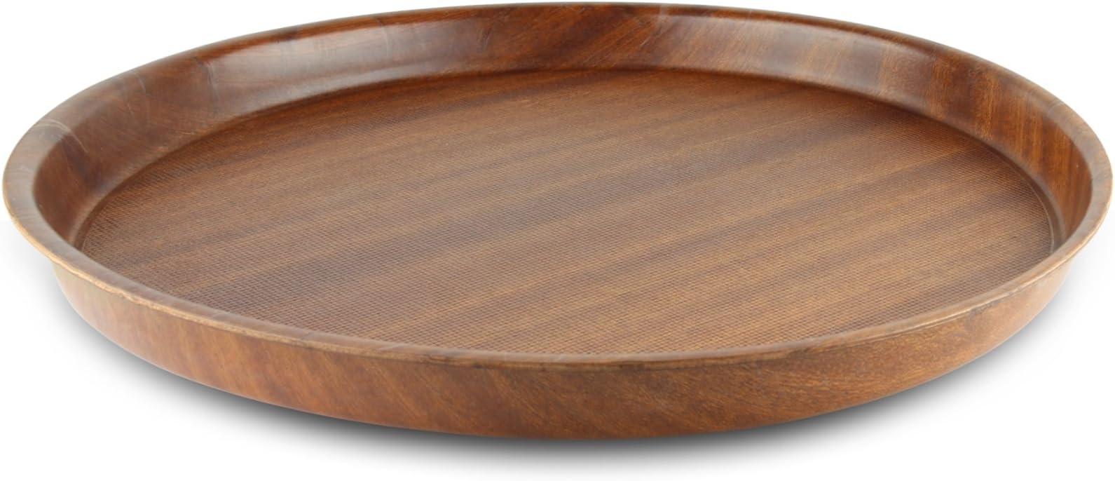Tuffwood Mahogany Finish Five-ply Heavy Duty Anti-Skid, Non-Slip Serving Tray, Round, 17" / 43cm Diameter with 1.5" / 4cm deep Lip, Wood Veneer, Brown