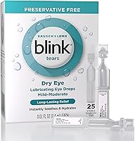 Blink Tears Preservative-Free Lubricating Eye Drops for Dry Eyes - Hyaluronate Formula, Long-Lasting Hydration, 25 Single-Use Vials