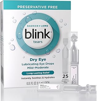 Blink Tears Lubricating Eye Drops Preservative Free, Moisturizing & Soothing for Mild to Moderate Dry Eye, with Hyaluronate, Reduces Discomfort, Long-Lasting Hydration, 0.01 Single-Use Vials, 25 Count