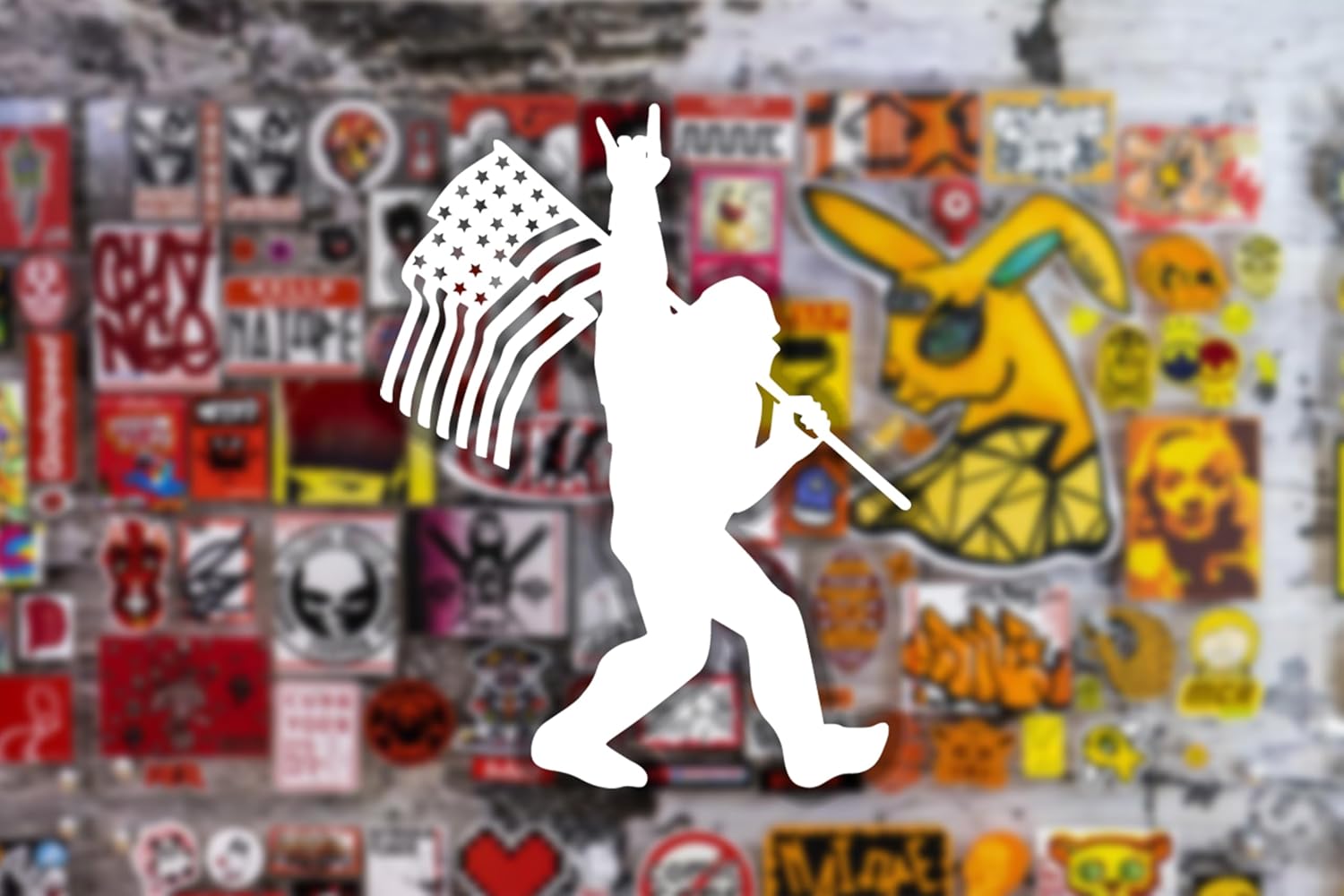 WSQ Sasquatch Bigfoot Rock On American Flag Vinyl Sticker Decal - 5x4 Inches - for Car Truck SUV Van Window Bumper Wall Laptop Tablet Cup Tumbler and Any Smooth Surface - Image 3