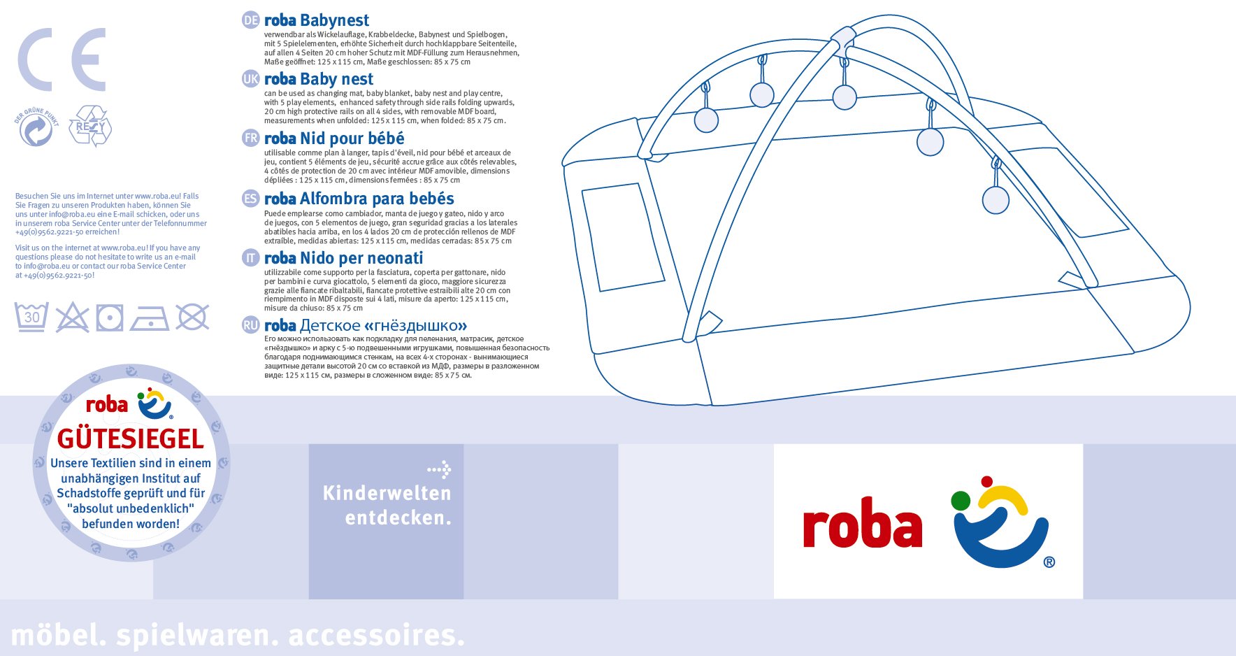 roba Tapis d'Éveil Évolutif Adam et Eule 4 en 1 - Arche de Jeu - Fond Pliable - Gris Imprimé Chouette