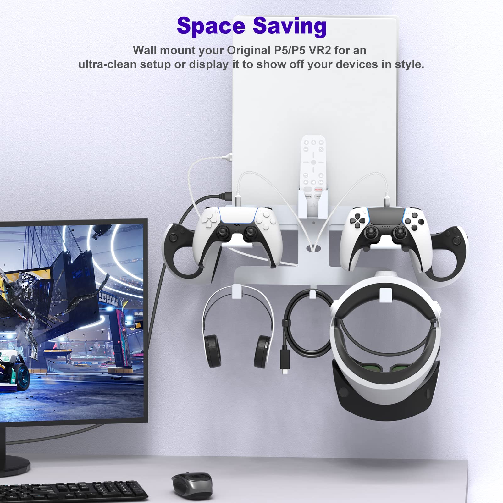 BeisDirect VR-Ständer VR Gaming Wandhalterung Für PSVR2 Full Series Storage Bracket Während der Speicherung Helm Griff Kopfhörer Für PS5 Handle Wall Storage Rack + Ladekabel