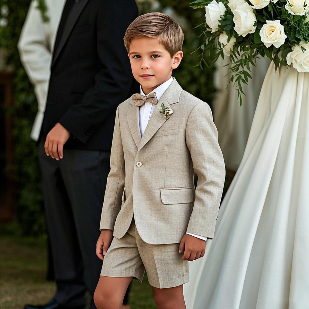 2-teiliges formelles Anzug-Set für Jungen, für Hochzeit, Kinder, Jungen, Leinenanzug-Set für Kinder, Blazer, kurze Hosen