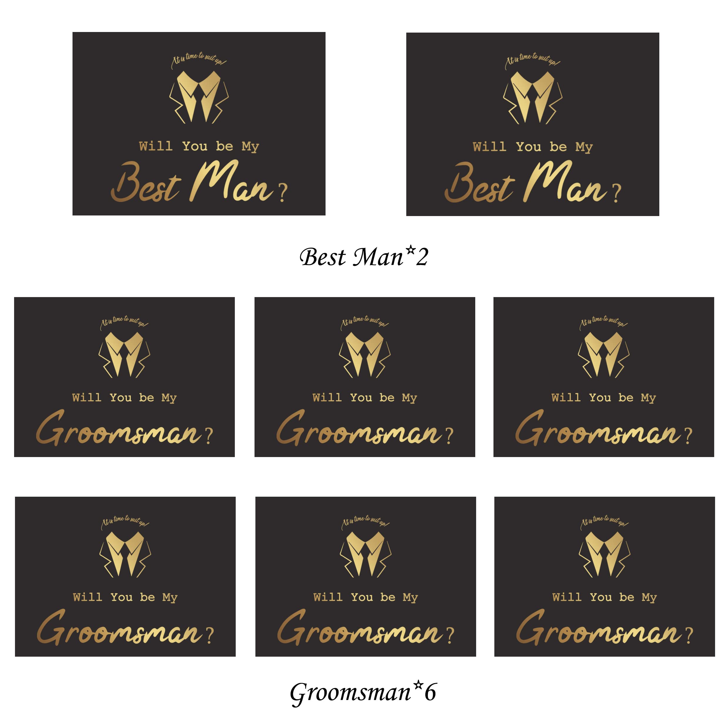 LADY&HOME Groomsman Proposal Cards| 6 Will You Be My Groomsman and 2 Best Man Cards with Envelopes| Set of 8 Groomsmen Cards for Wedding Supplies (Black-Squiggle)