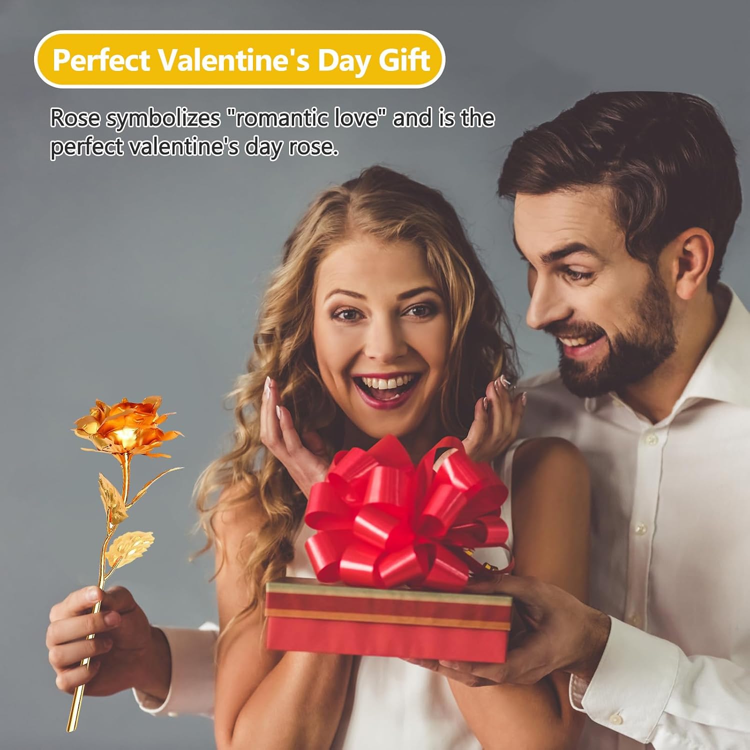 ALLOMN 24K Golden Rose, Artificial Rose Flower Gift for Her with Luxury Gift Box Great Gift Idea for Valentine's Day, Mother's Day, Birthday, Anniversary (Gold)
