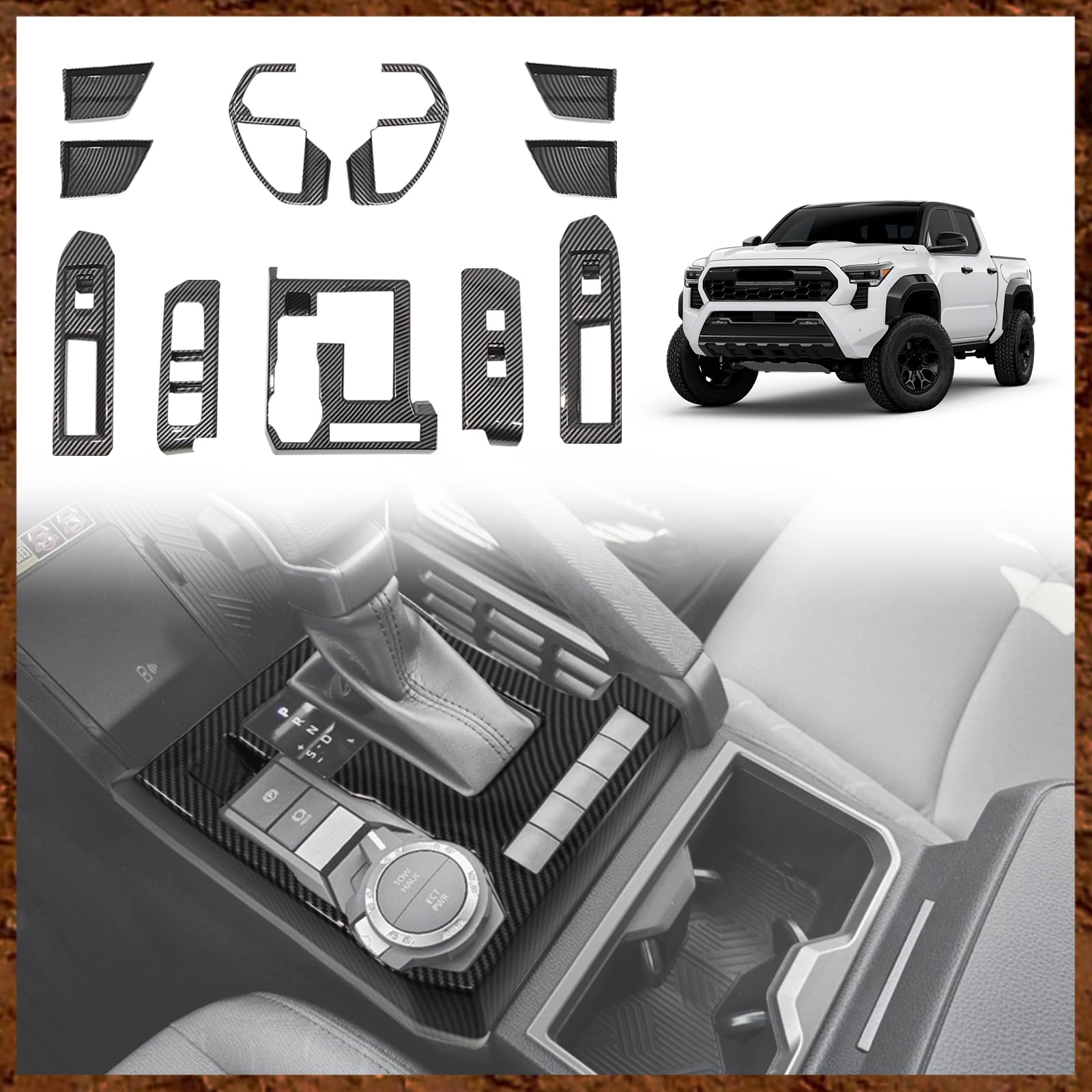 Muslogy Interior Trim Kit 11PCS for 2024-2026 Tacoma(Glossy Carbon Look) | & for Toyota 2025+ 4Runner Accessories, Steering Wheel Center Console