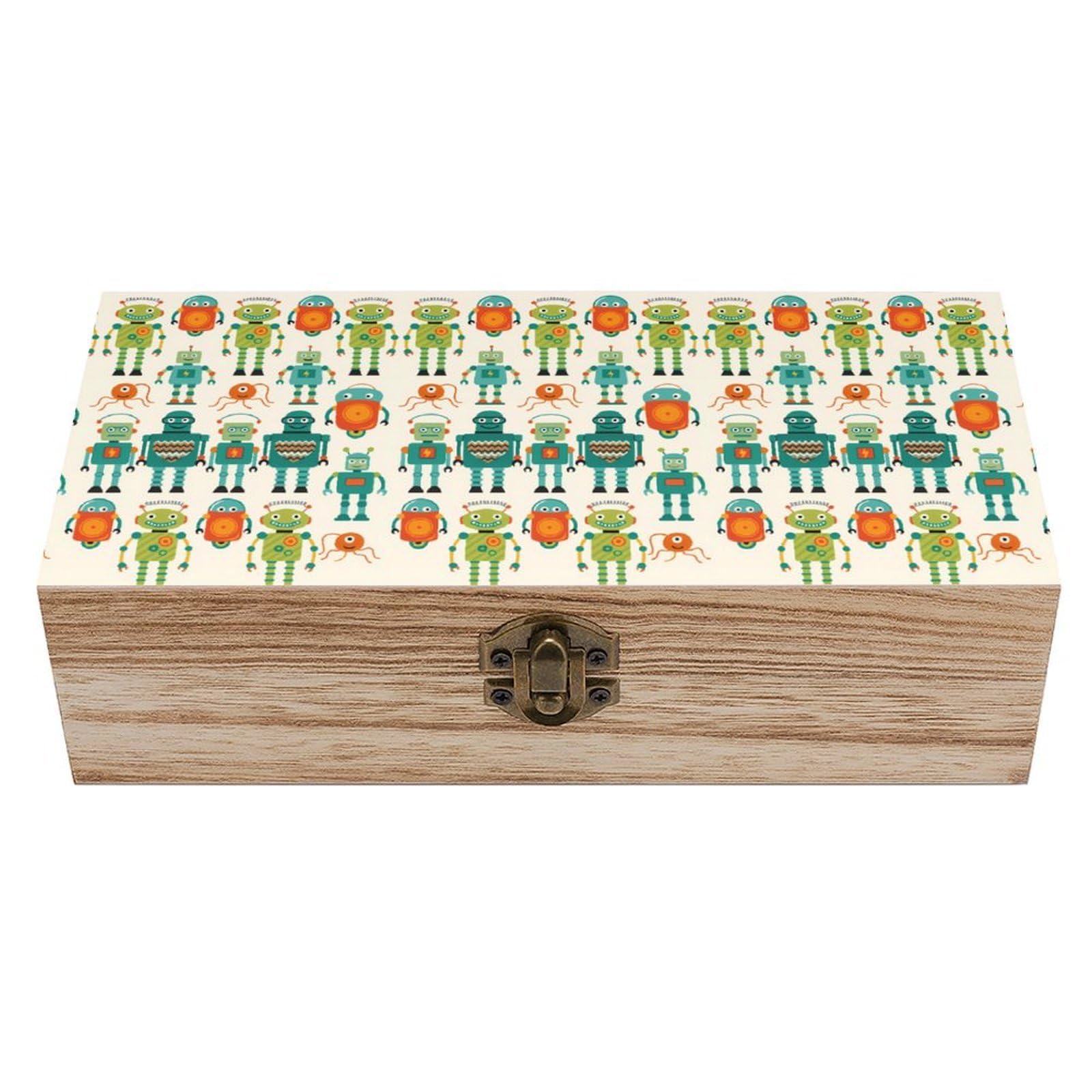 HLBSDM Cartoon Robots Wooden Storage Vintage Keepsake Decorative Boxs