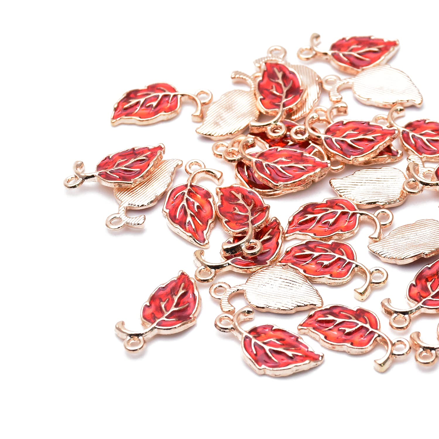 VIDRIO Pack of 80 Autumn Leaves Enamel Charms Gold Plated Colored Pendants Hawaii Style Accessories for Necklace Bracelet Jewelry Making DIY Crafting