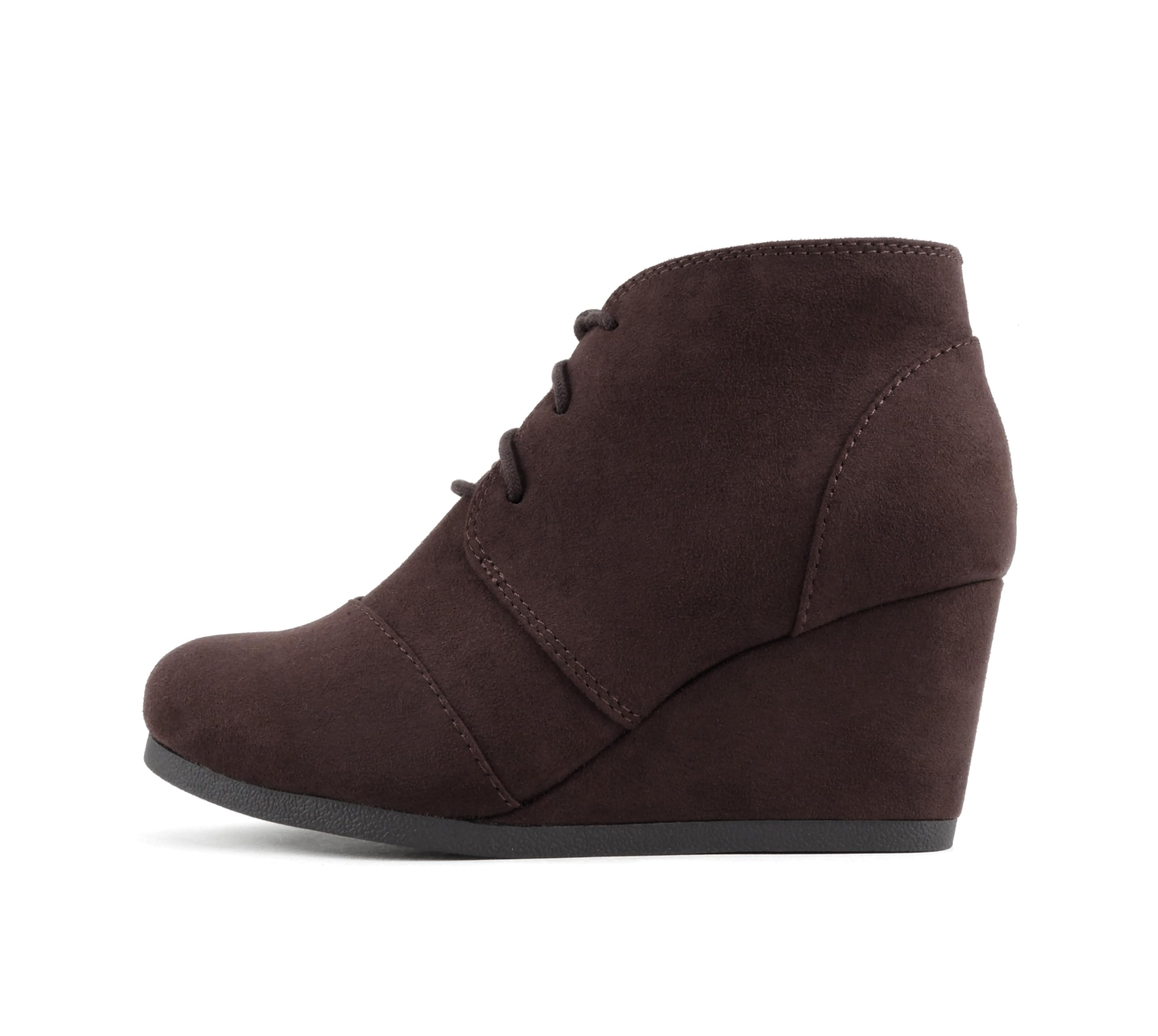 Soda REX Women Lace Up Rounded Toe Low Wedge Ankle Bootie
