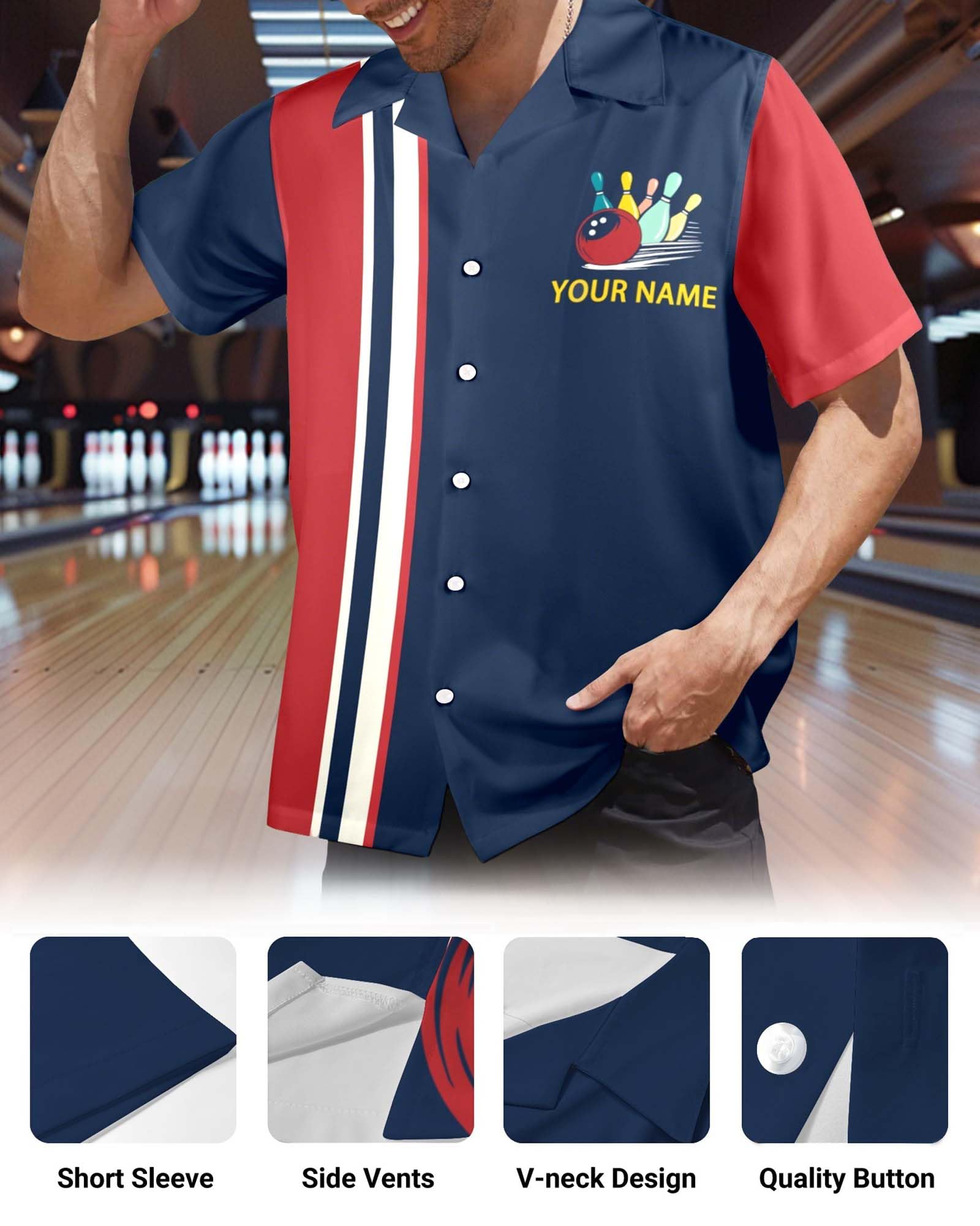 Personalisiertes Bowling-Shirt Poloshirt mit Namen Logo f��r Herren Damen individuelle Retro Team Uniform Geschenk, S-4XL