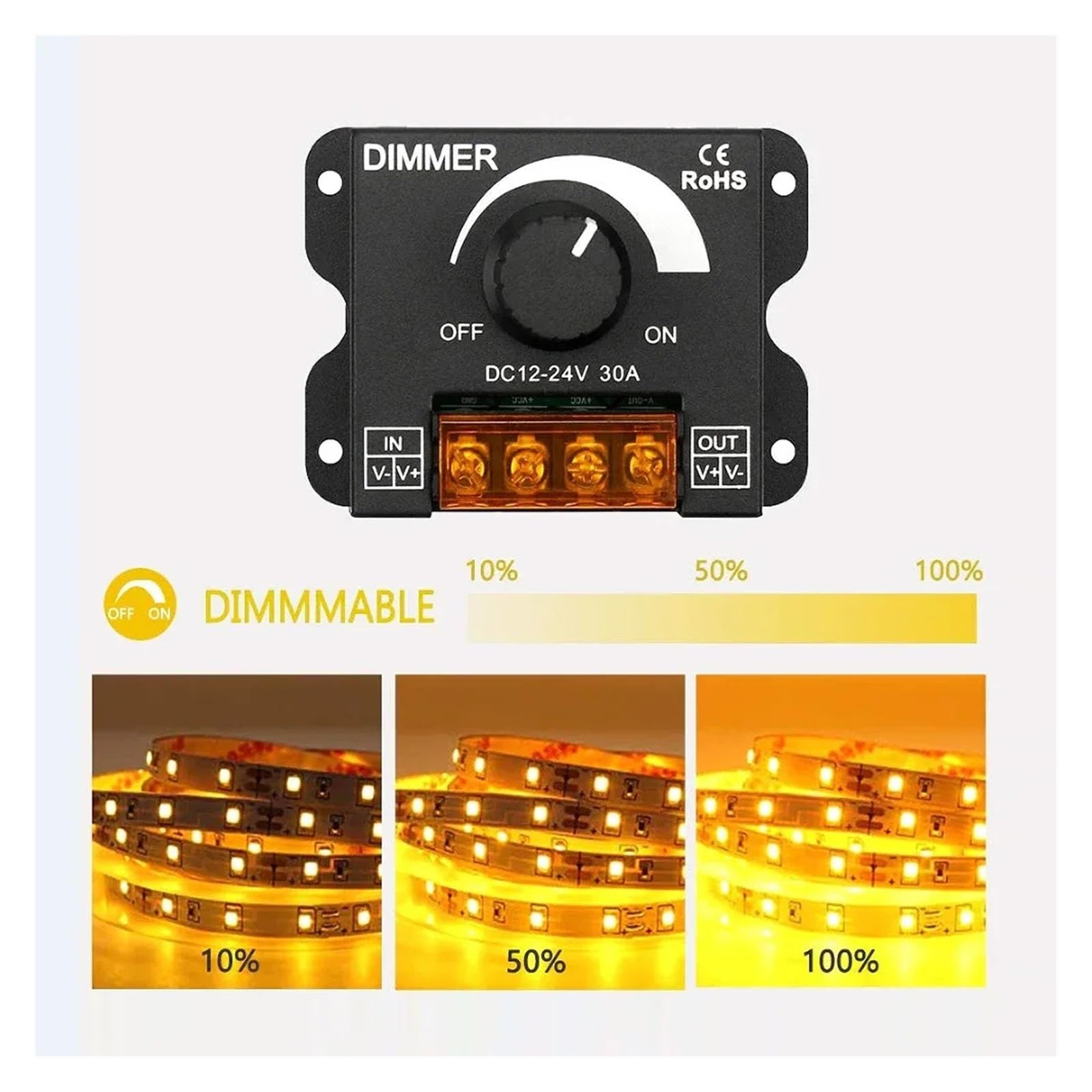 1–10 Stück DC 12 V 24 V LED-Dimmer, 30 A, 360 W, Spannungsregler, einstellbarer Controller for LED-Streifen, LED-Lichtdimmer(1 pcs)
