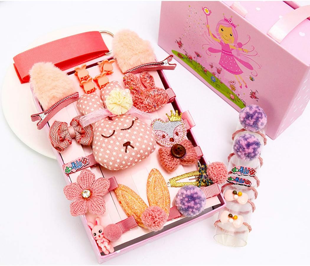 SIPLIV 24 Pcs Baby Girls Hair Accessories Set - Hair Clips, Hair Ties, Hair Bows, Claw Clips,Storage Strap and Gift Box, Pink - A - Image 4