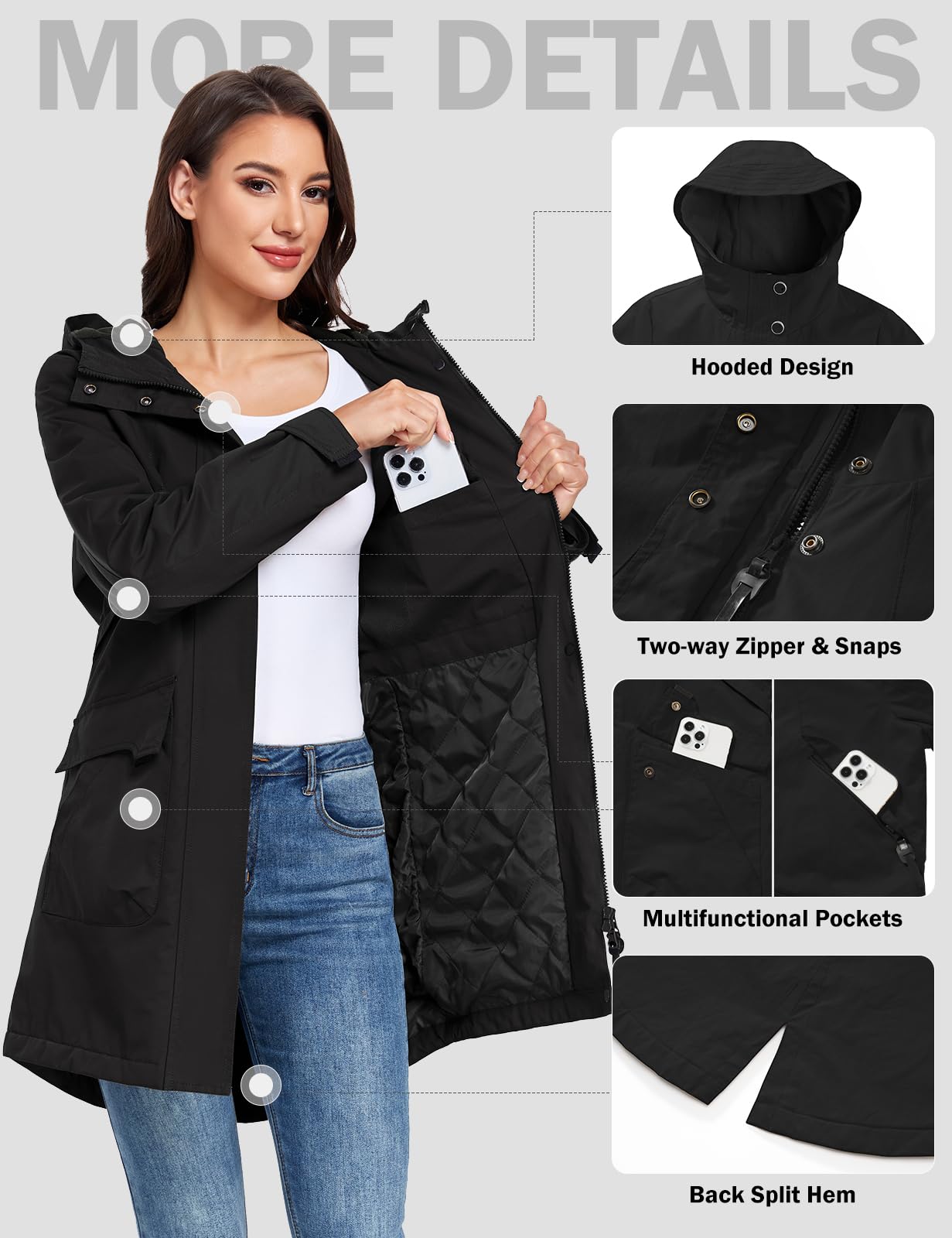 Vancavoo Giacca Primaverile Donna Giubbotto Antivento e Impermeabile Cappottino con Cappuccio Casual Parka Antivento Giacche Outdoor